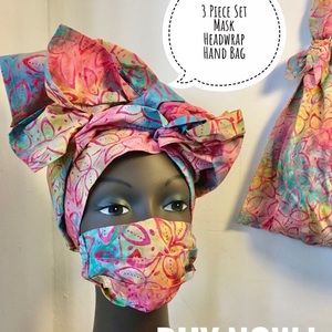 3 piece set, Headwrap, Handbag & Mask